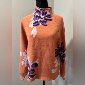 Fate Orange & Purple Floral‎ Womens Medium sweater modern bohemian statement